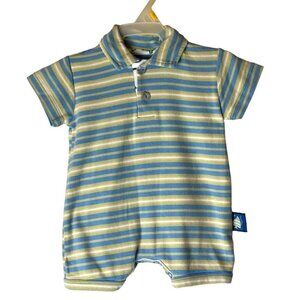 Pepper Toes Layette Blue And‎ Green Striped Collared Polo Short Romper Size 3M